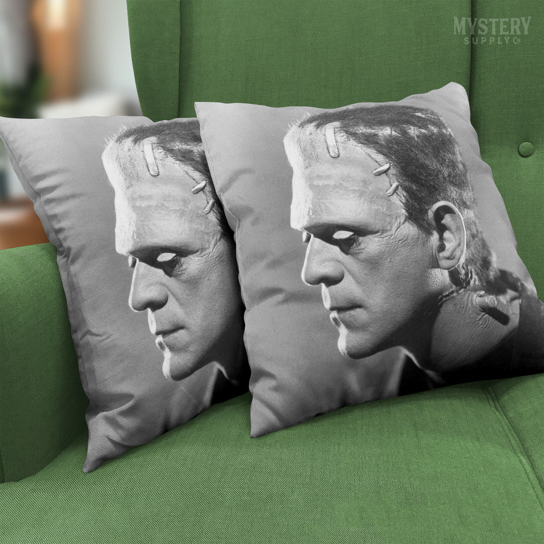 Frankenstein 1935 Horror Movie Monster Profile Portrait Throw Pillow Mystery Supply Co