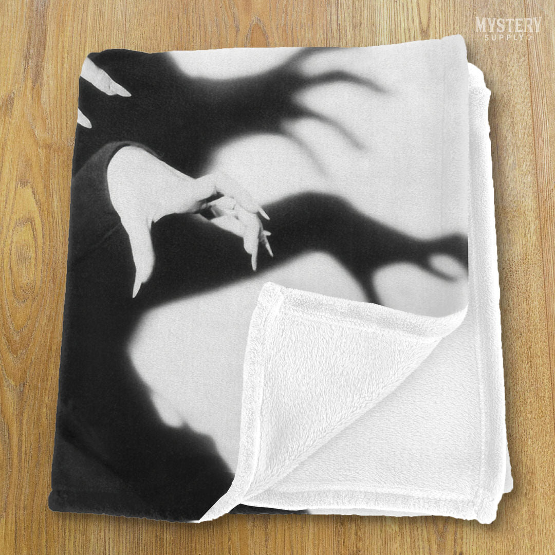 Wicked Witch of the West 1930s vintage profile with shadow Margaret Hamilton Wizard of Oz black and white movie velveteen plush throw blanket from Mystery Supply Co. @mysterysupplyco