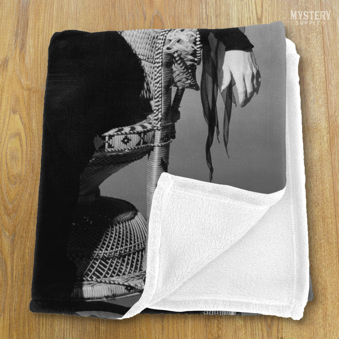 Morticia Addams Carolyn Jones 1960s Vintage Addams Family Witch Horror Monster Beauty Black and White Photo velveteen plush throw blanket from Mystery Supply Co. @mysterysupplyco
