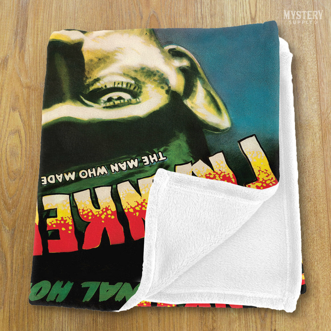 Frankenstein 1947 vintage horror monster movie Boris Karloff velveteen plush throw blanket from Mystery Supply Co. @mysterysupplyco