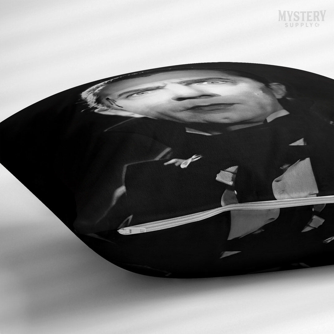 Dracula 1930s Vintage Bela Lugosi Horror Movie Vampire Monster Black and White double sided decorative throw pillow home decor from Mystery Supply Co. @mysterysupplyco
