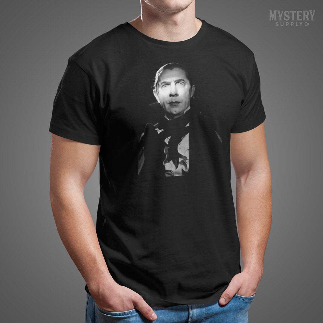 Dracula 1930s Vintage Bela Lugosi Horror Movie Vampire Monster Black and White Photo Mens Womens Unisex T-Shirt from Mystery Supply Co. @mysterysupplyco