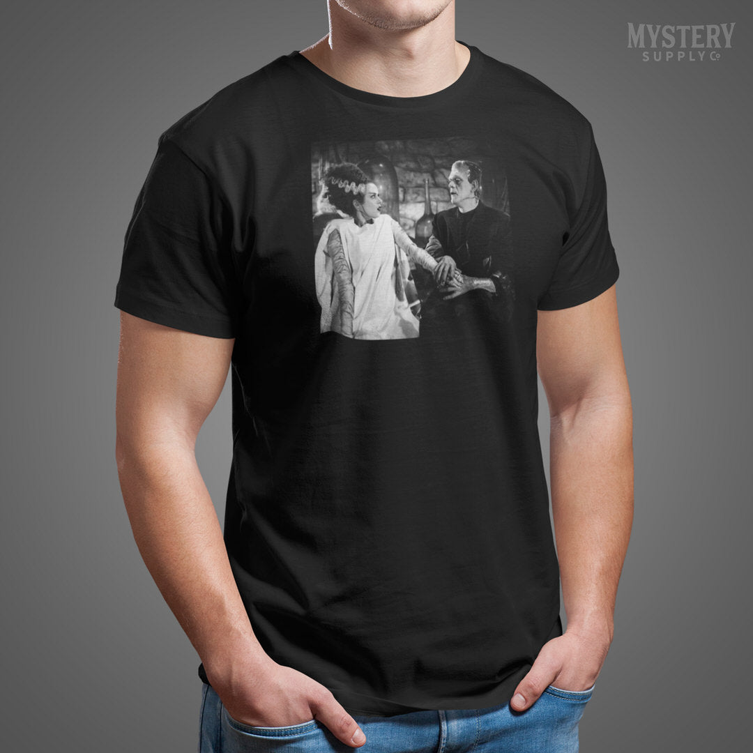 Bride of Frankenstein 1935 Vintage Horror Movie Monster Couple Black and White Photo Mens Womens Unisex T-Shirt from Mystery Supply Co. @mysterysupplyco