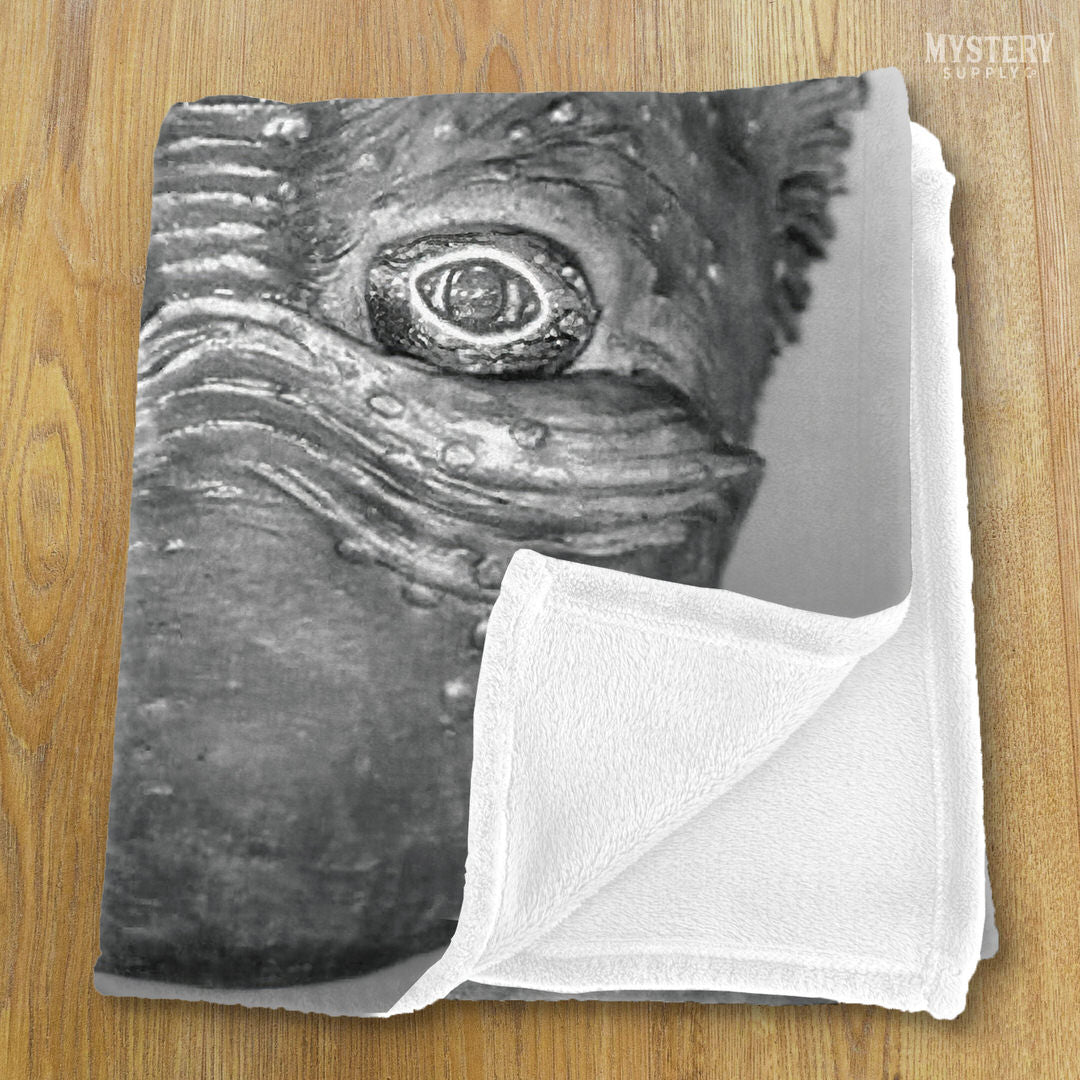 Creature from the Black Lagoon 1954 vintage horror monster gill man black and white photo velveteen plush throw blanket from Mystery Supply Co. @mysterysupplyco