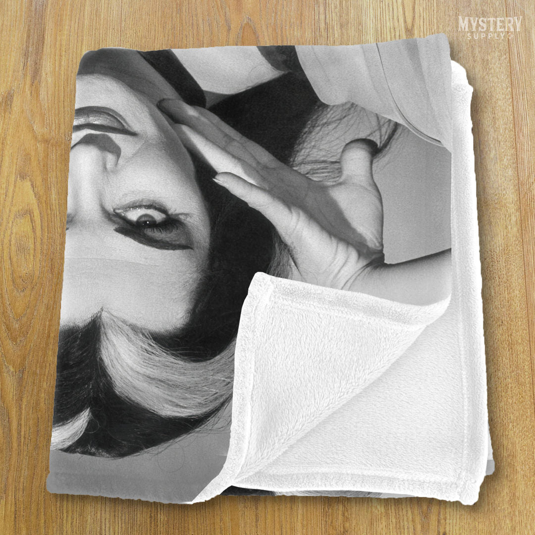 Lily Munster Yvonne De Carlo 1960s Vintage The Munsters Vampire Horror Monster Beauty Black and White Photo velveteen plush throw blanket from Mystery Supply Co. @mysterysupplyco