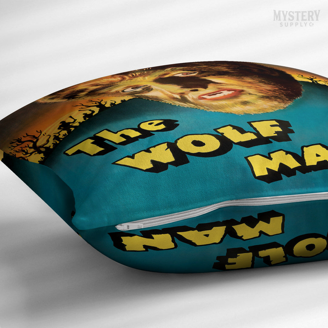 The Wolf Man 1941 vintage Lon Chaney Jr. horror monster werewolf double sided decorative throw pillow home decor from Mystery Supply Co. @mysterysupplyco