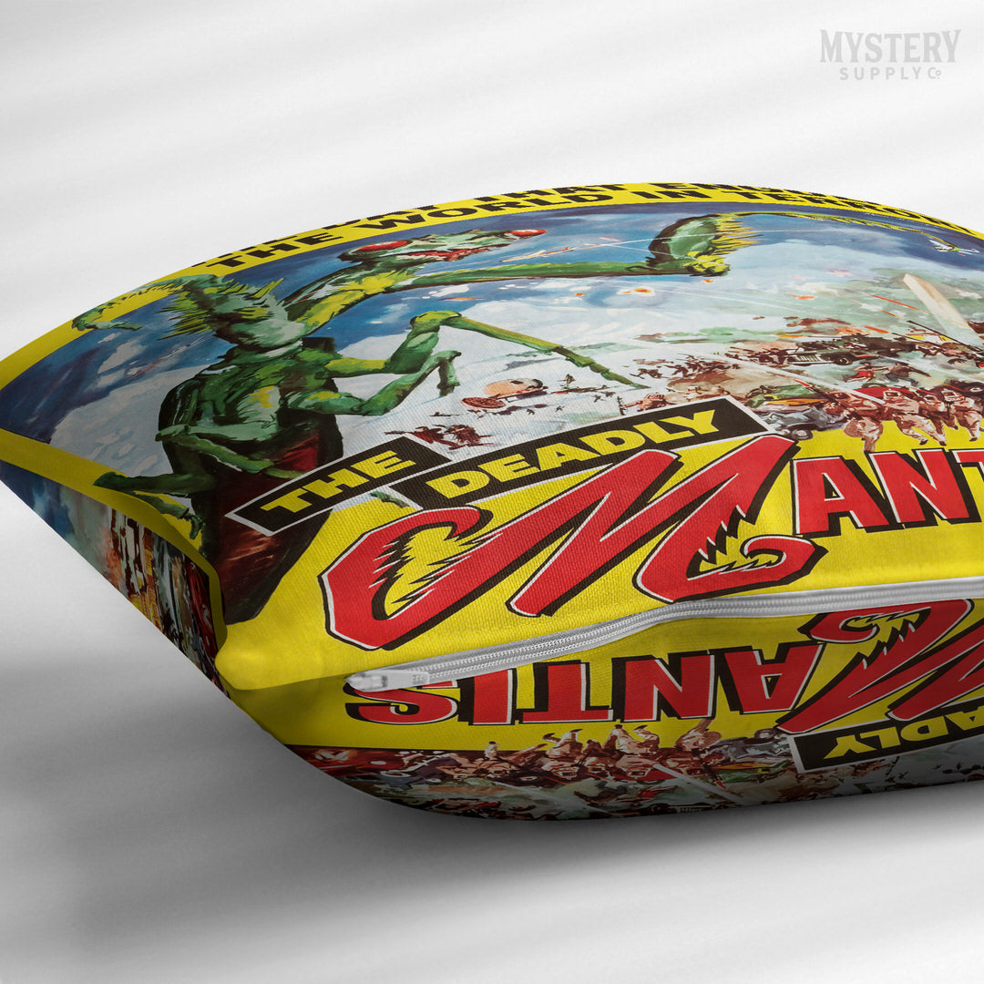 The Deadly Mantis 1957 vintage science fiction horror monster movie double sided decorative throw pillow home decor from Mystery Supply Co. @mysterysupplyco