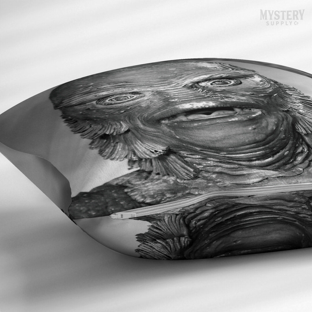 Creature from the Black Lagoon 1954 vintage horror monster gill man black and white double sided decorative throw pillow home decor from Mystery Supply Co. @mysterysupplyco