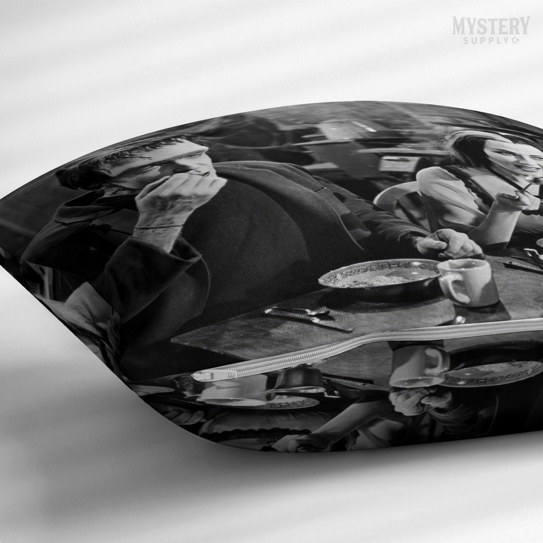 Herman and Lily Munster 1960s Vintage The Munsters Frankenstein Vampire Horror Monster Couple Black and White double sided decorative throw pillow home decor from Mystery Supply Co. @mysterysupplyco