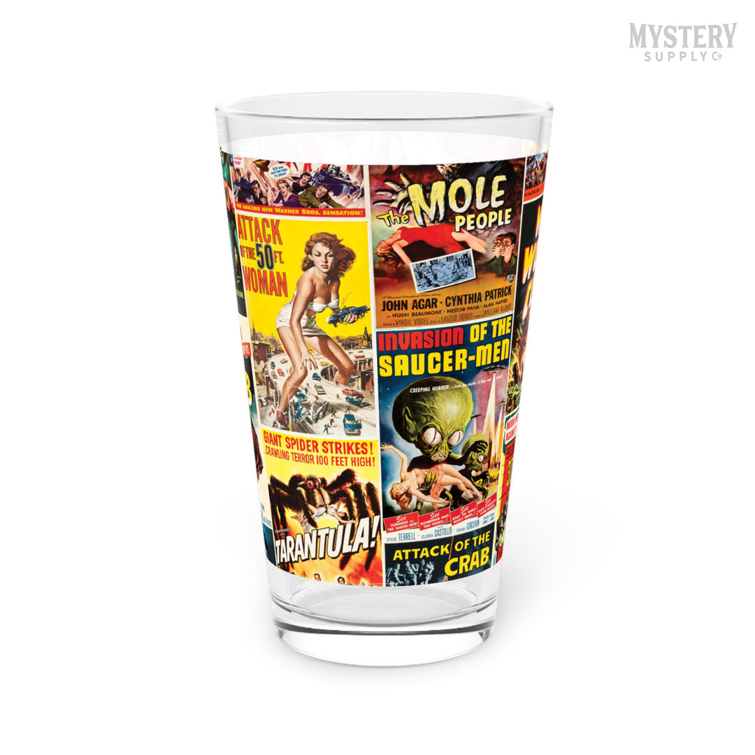 1950s Vintage Horror and Sci-Fi Movie Posters 16oz pint glass home decor glassware from Mystery Supply Co. @mysterysupplyco