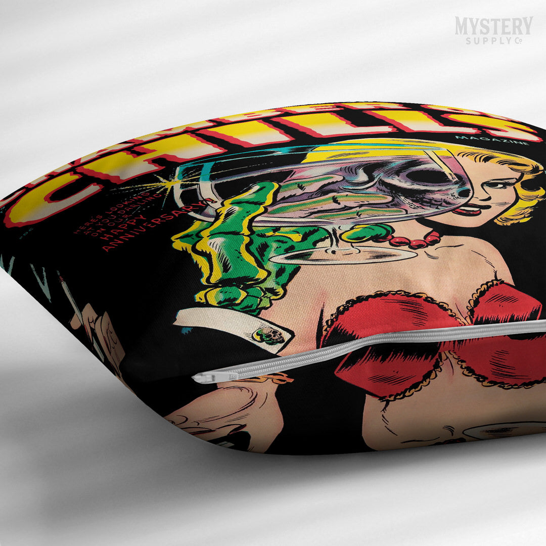 Chamber of Chills #19 vintage horror comic cover reproduction double sided decorative throw pillow home decor from Mystery Supply Co. @mysterysupplyco