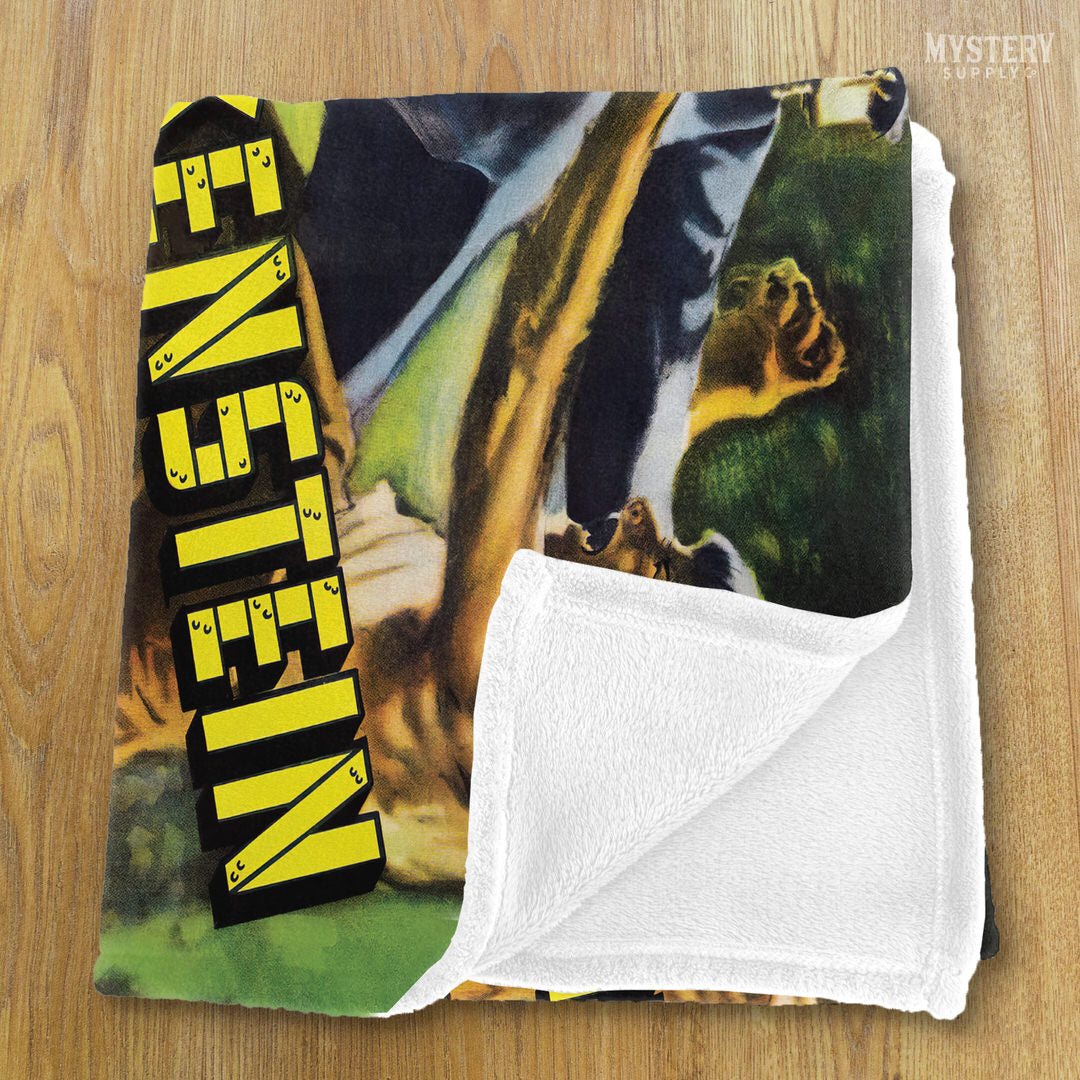 Frankenstein Meets the Wolf Man 1943 vintage horror monster werewolf velveteen plush throw blanket from Mystery Supply Co. @mysterysupplyco