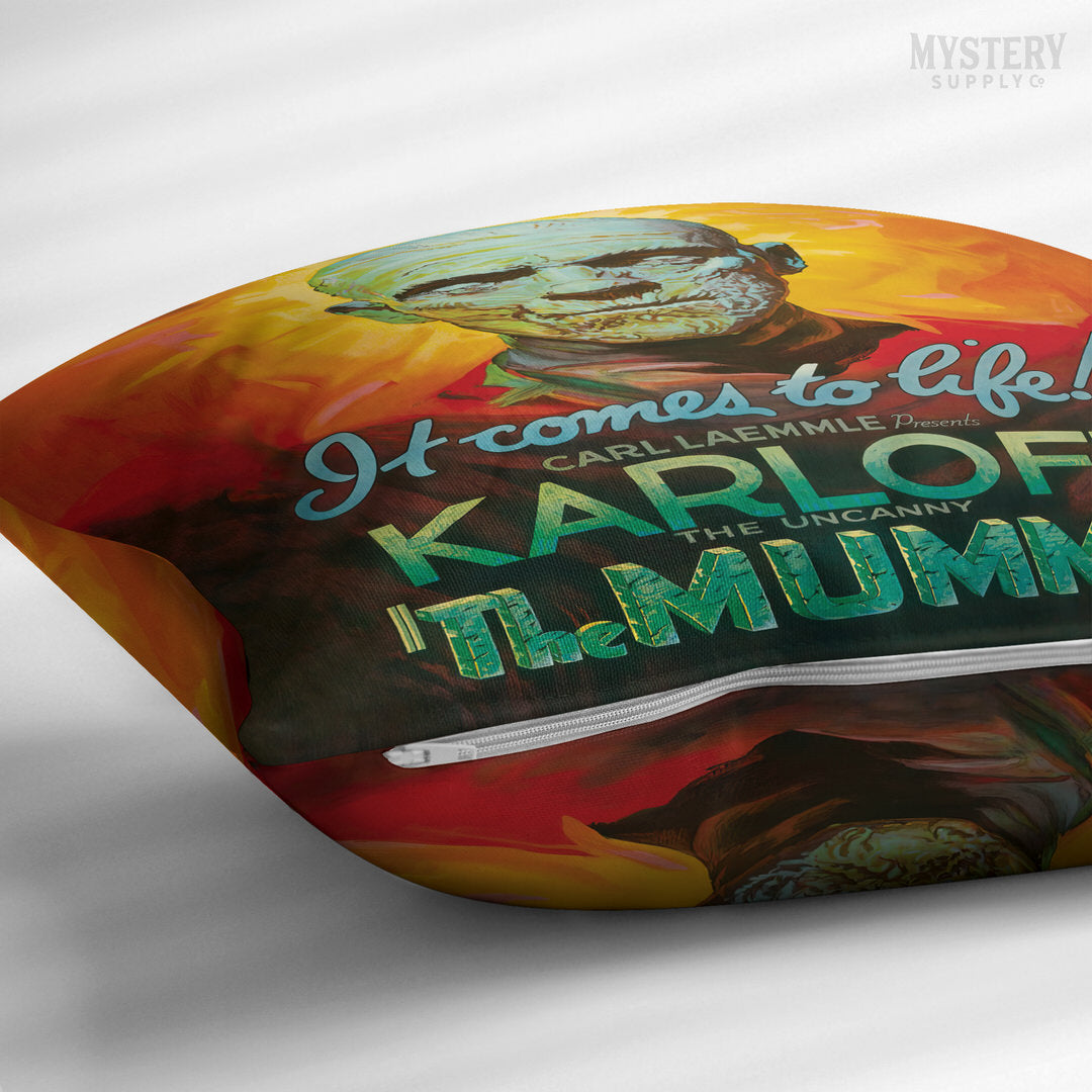 The Mummy vintage horror monster double sided decorative throw pillow home decor from Mystery Supply Co. @mysterysupplyco