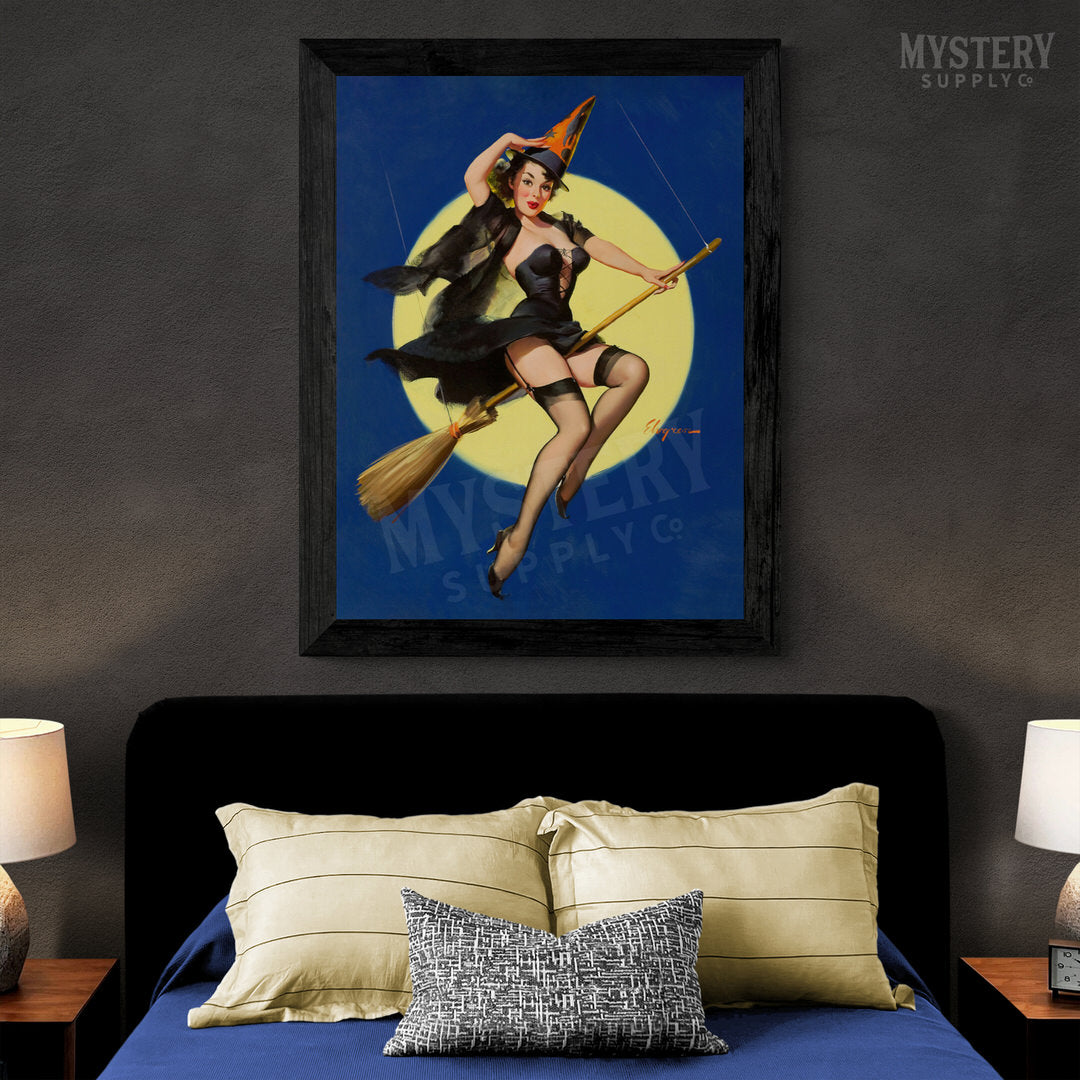 Witch pinup girl in lingerie wall art reproduction from Mystery Supply Co. @mysterysupplyco