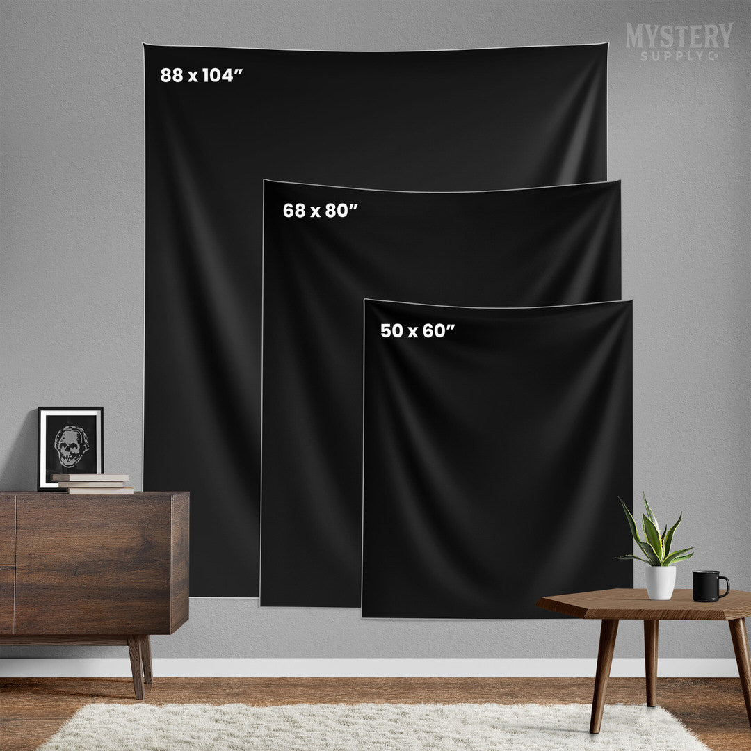 Tapestry wall hanging size chart for Mystery Supply Co. @mysterysupplyco