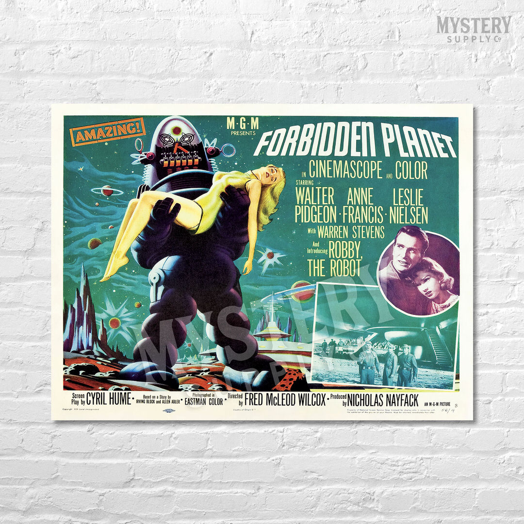 Forbidden Planet 1956 vintage science fiction robot UFO flying saucer space movie poster reproduction from Mystery Supply Co. @mysterysupplyco