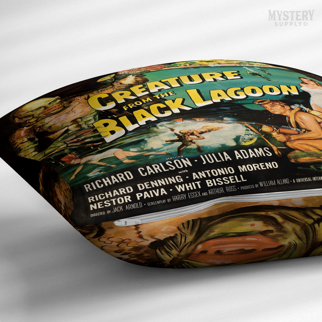 Creature from the Black Lagoon 1954 vintage horror monster gill man double sided decorative throw pillow home decor from Mystery Supply Co. @mysterysupplyco