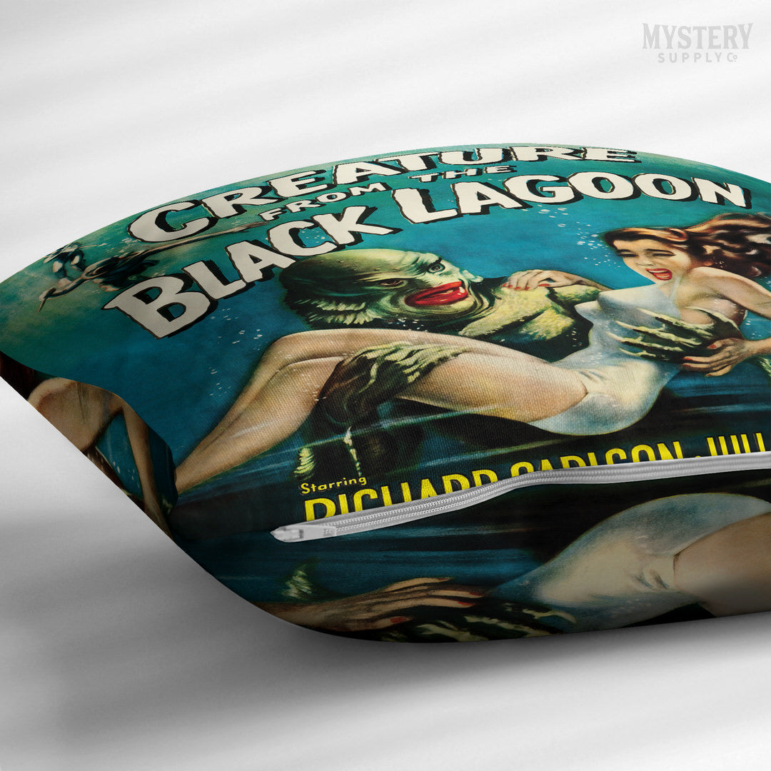 Creature from the Black Lagoon 1954 vintage horror monster gill man double sided decorative throw pillow home decor from Mystery Supply Co. @mysterysupplyco