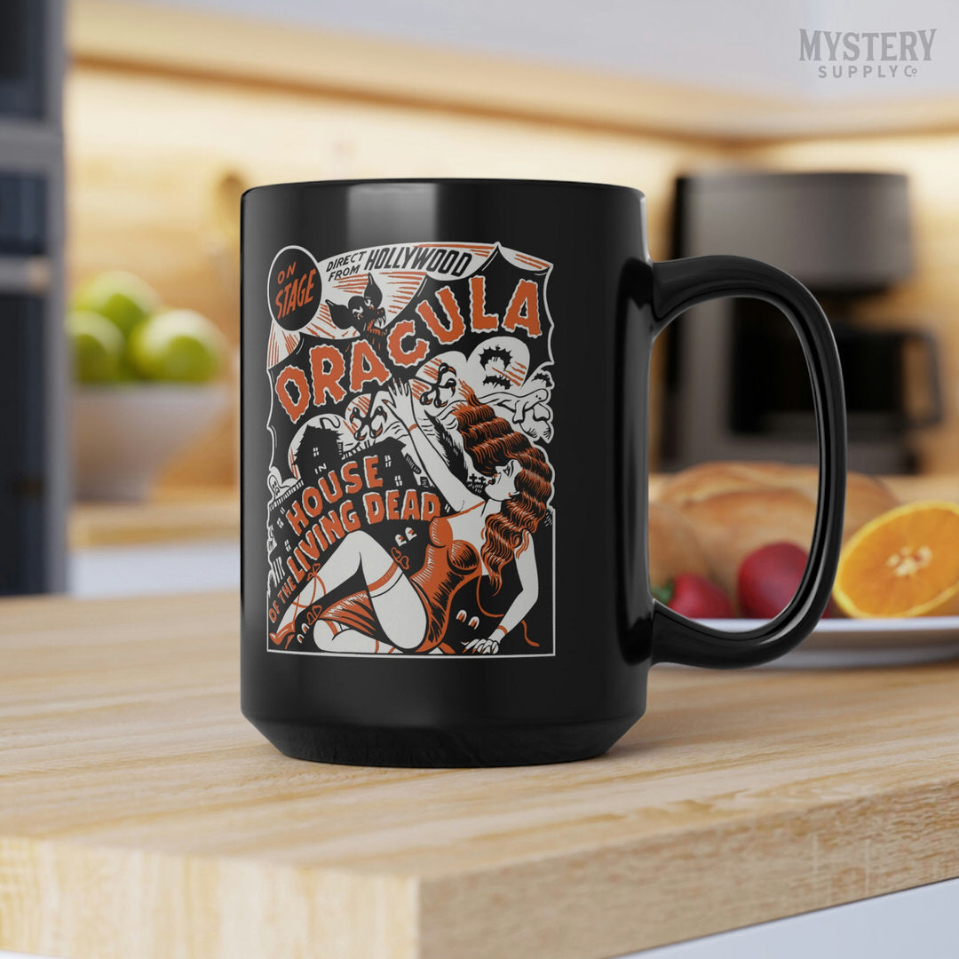 Dracula House of the Living Dead 15oz black ceramic horror vampire bat coffee mug from Mystery Supply Co. @mysterysupplyco