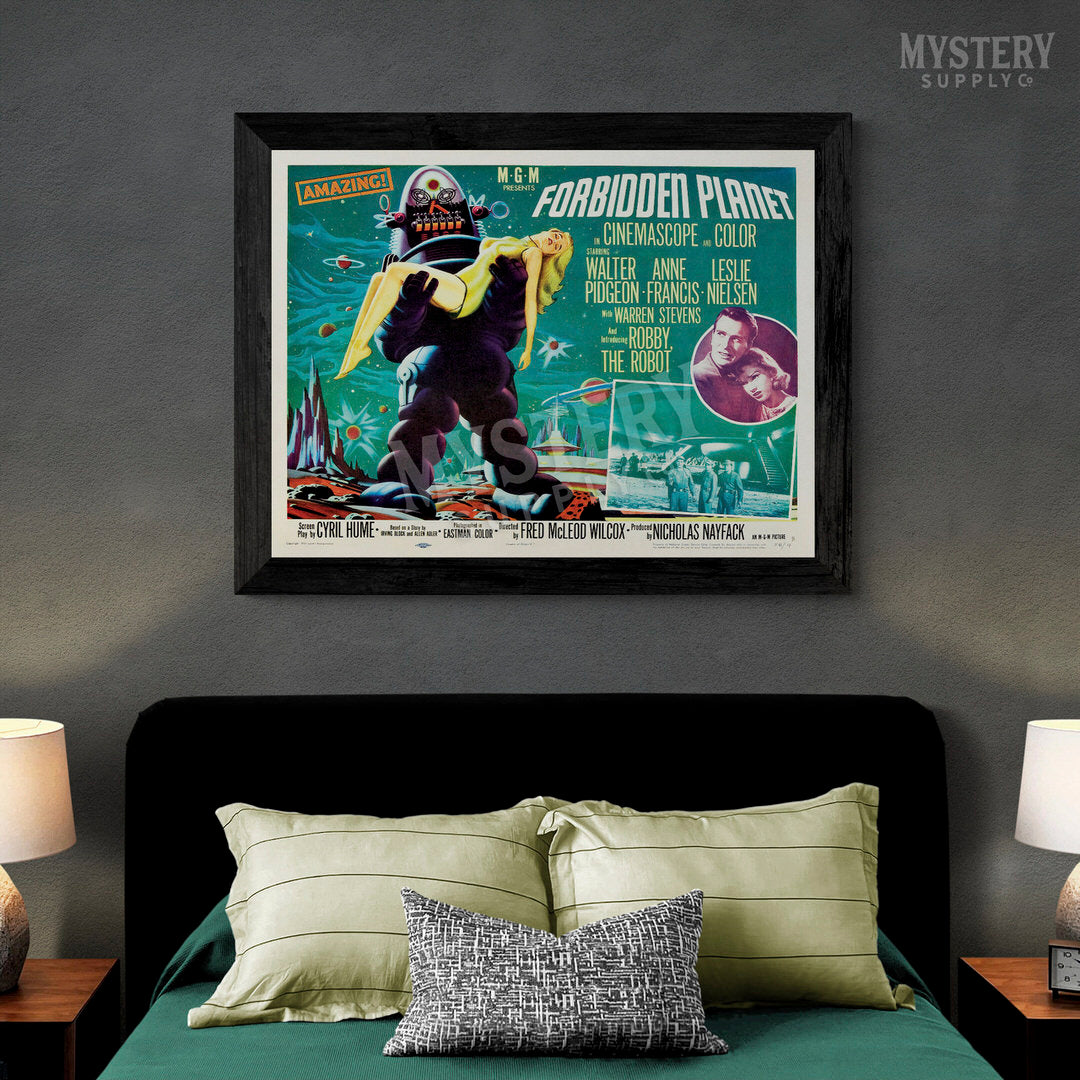 Forbidden Planet 1956 vintage science fiction robot UFO flying saucer space movie poster reproduction from Mystery Supply Co. @mysterysupplyco