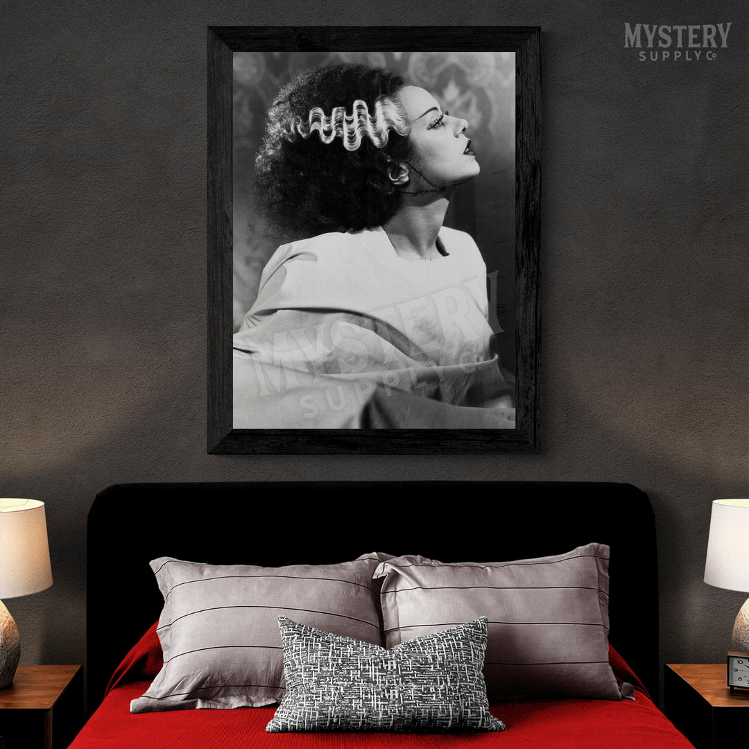 Bride of Frankenstein 1935 Vintage Horror Movie Monster Black and White Elsa Lanchester Profile Photo reproduction from Mystery Supply Co. @mysterysupplyco