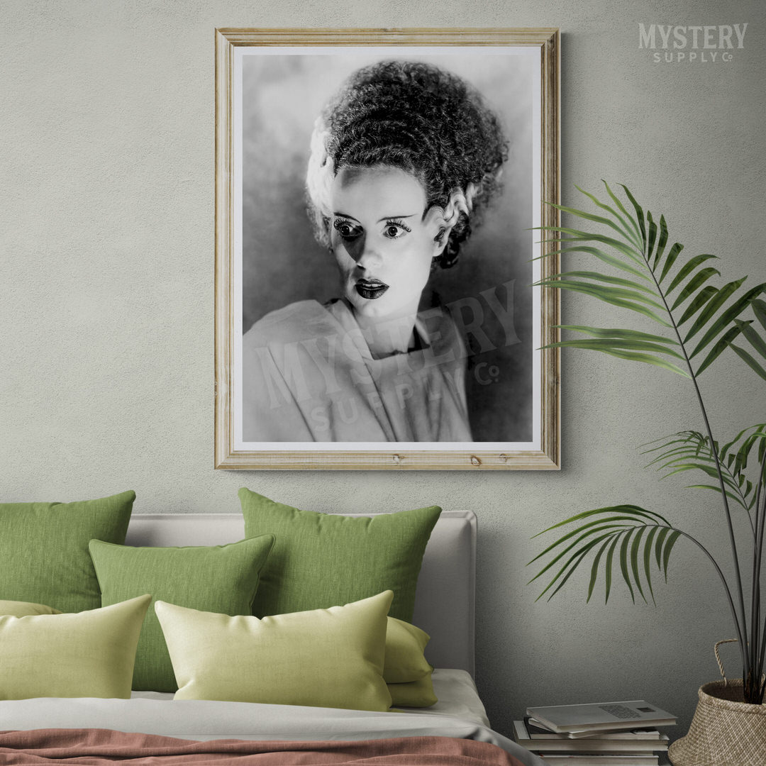 Bride of Frankenstein 1935 Vintage Elsa Lanchester Horror Movie Monster Black and White Photo reproduction from Mystery Supply Co. @mysterysupplyco