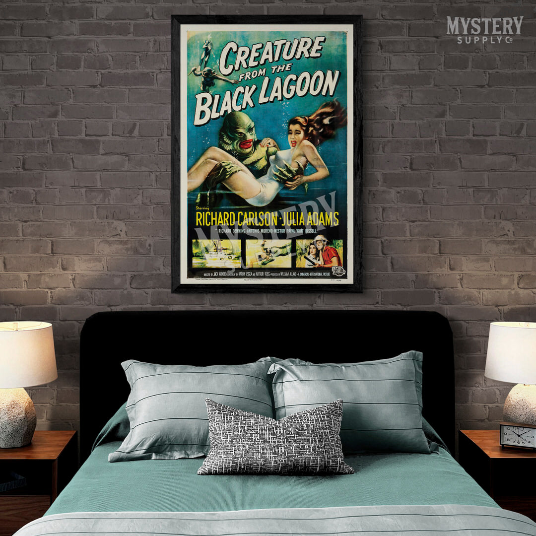 Creature from the Black Lagoon 1954 vintage horror monster gill man movie poster reproduction from Mystery Supply Co. @mysterysupplyco