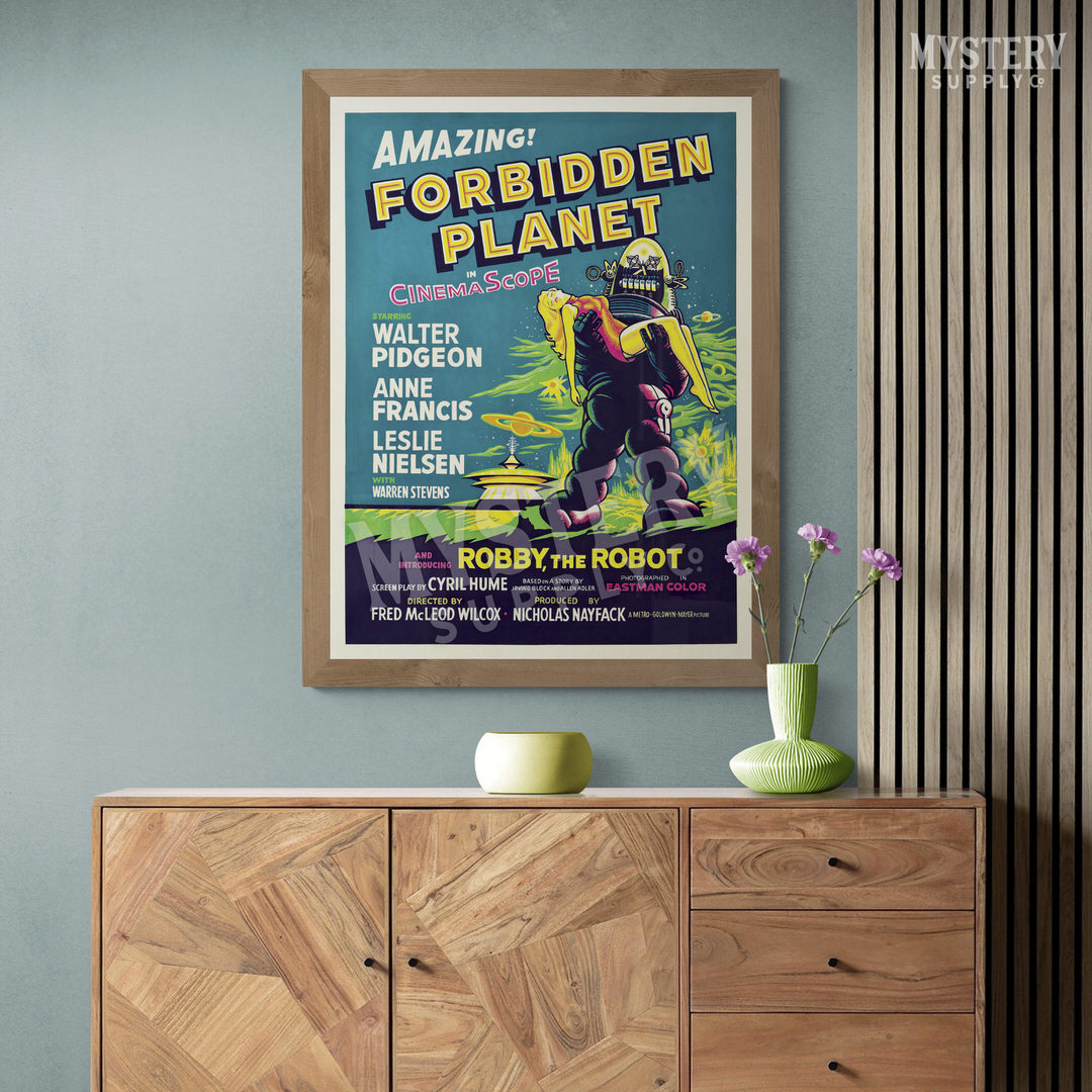Forbidden Planet 1956 vintage science fiction space robot movie poster reproduction from Mystery Supply Co. @mysterysupplyco
