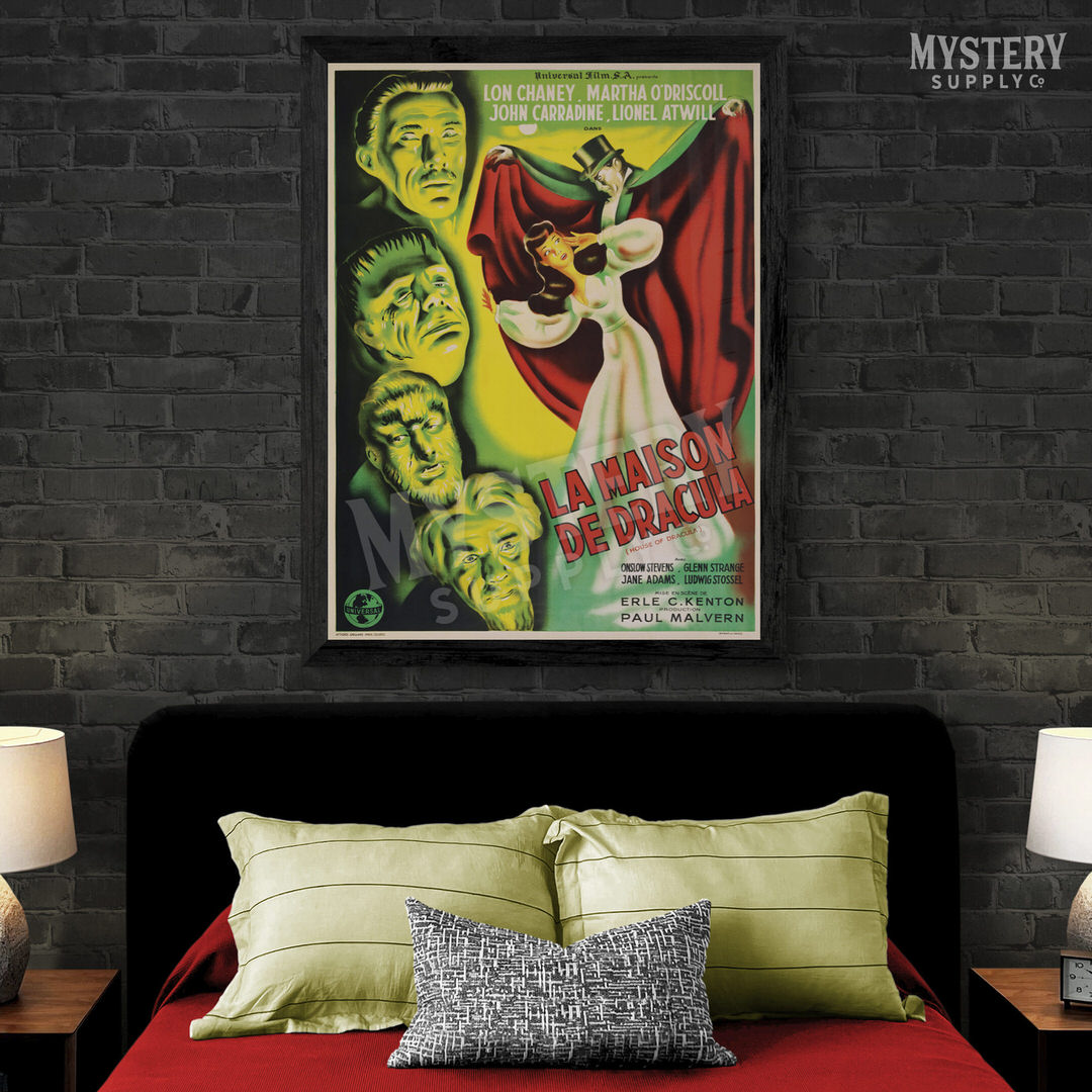 La Maison de Dracula 1947 French House of Dracula vintage horror monster vampire Frankenstein wolf man movie poster reproduction from Mystery Supply Co. @mysterysupplyco