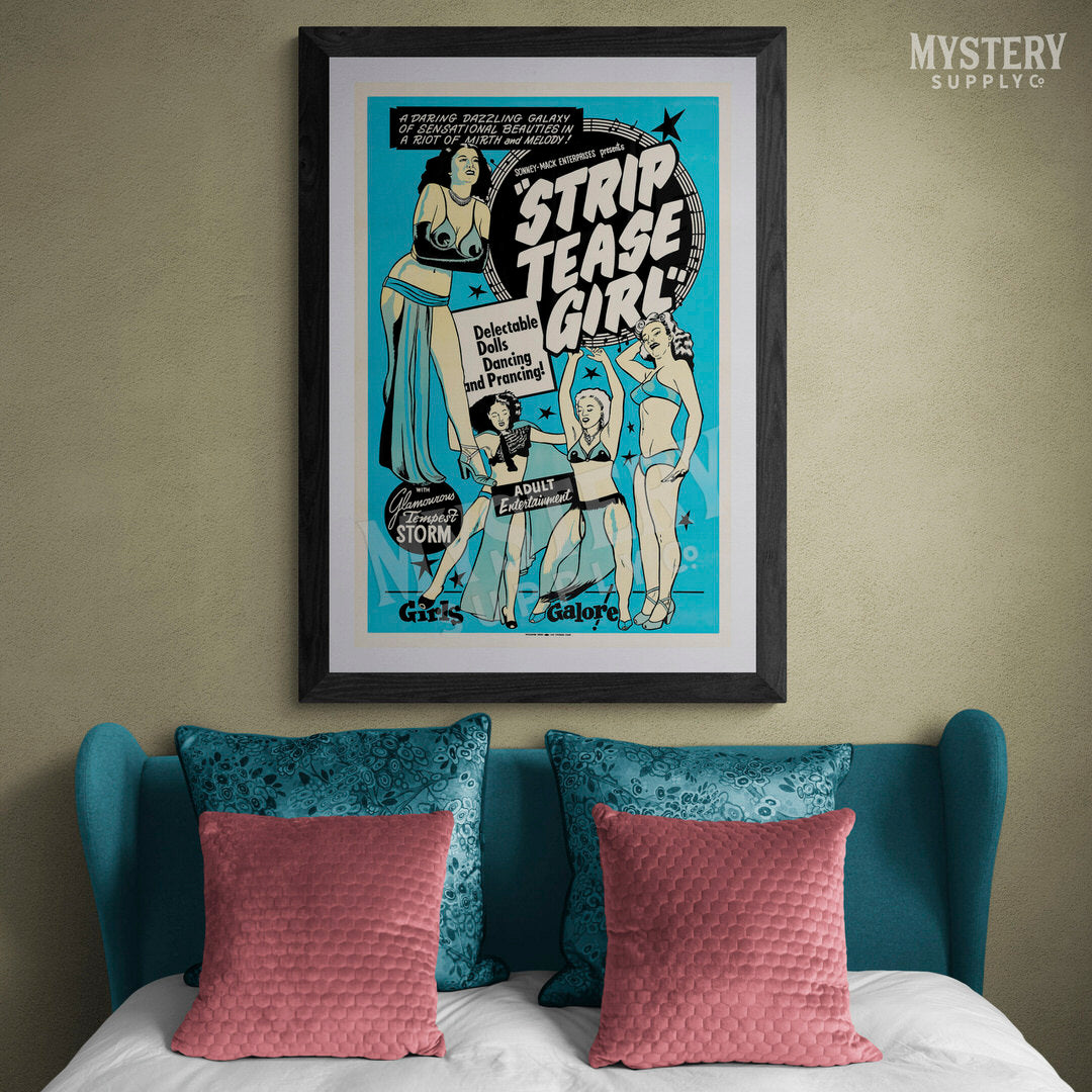 Striptease Girl 1952 vintage Tempest Storm burlesque stripper sexploitation movie poster reproduction from Mystery Supply Co. @mysterysupplyco