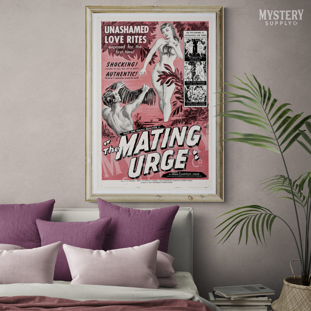 The Mating Urge 1959 vintage nude exploitation jungle movie poster reproduction from Mystery Supply Co. @mysterysupplyco