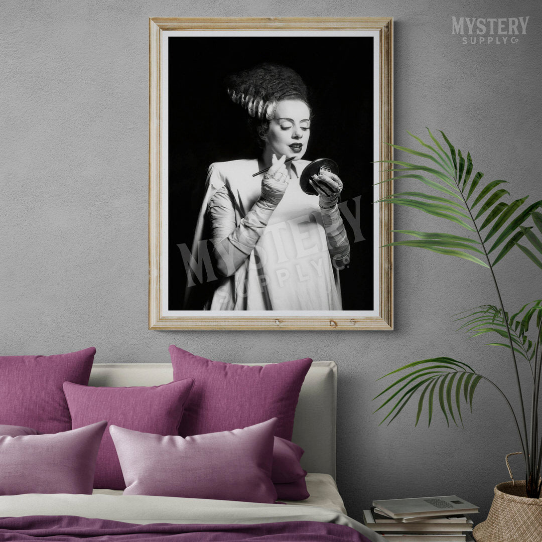 Bride of Frankenstein 1935 Vintage Horror Movie Monster Black and White Makeup Lipstick Behind the Scenes Photo reproduction from Mystery Supply Co. @mysterysupplyco