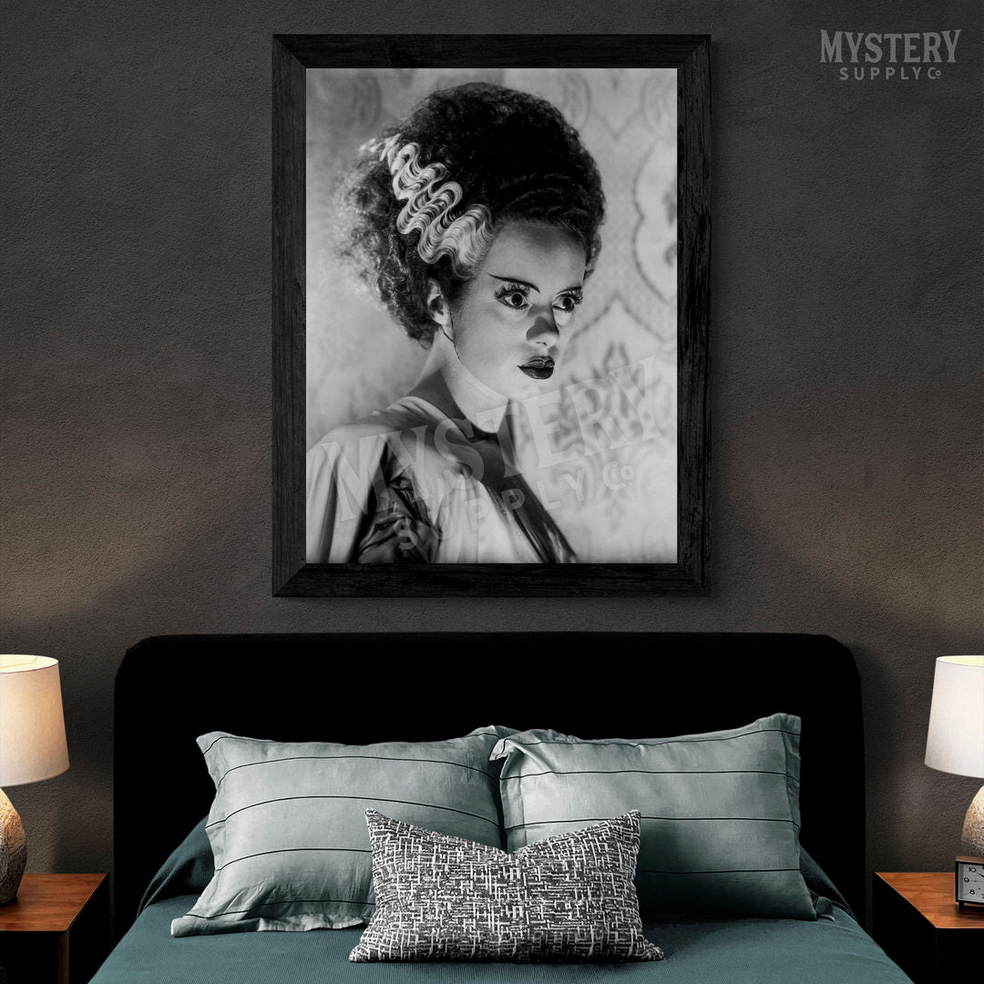 Bride of Frankenstein 1935 Vintage Horror Movie Monster Black and White Dramatic Photo reproduction from Mystery Supply Co. @mysterysupplyco