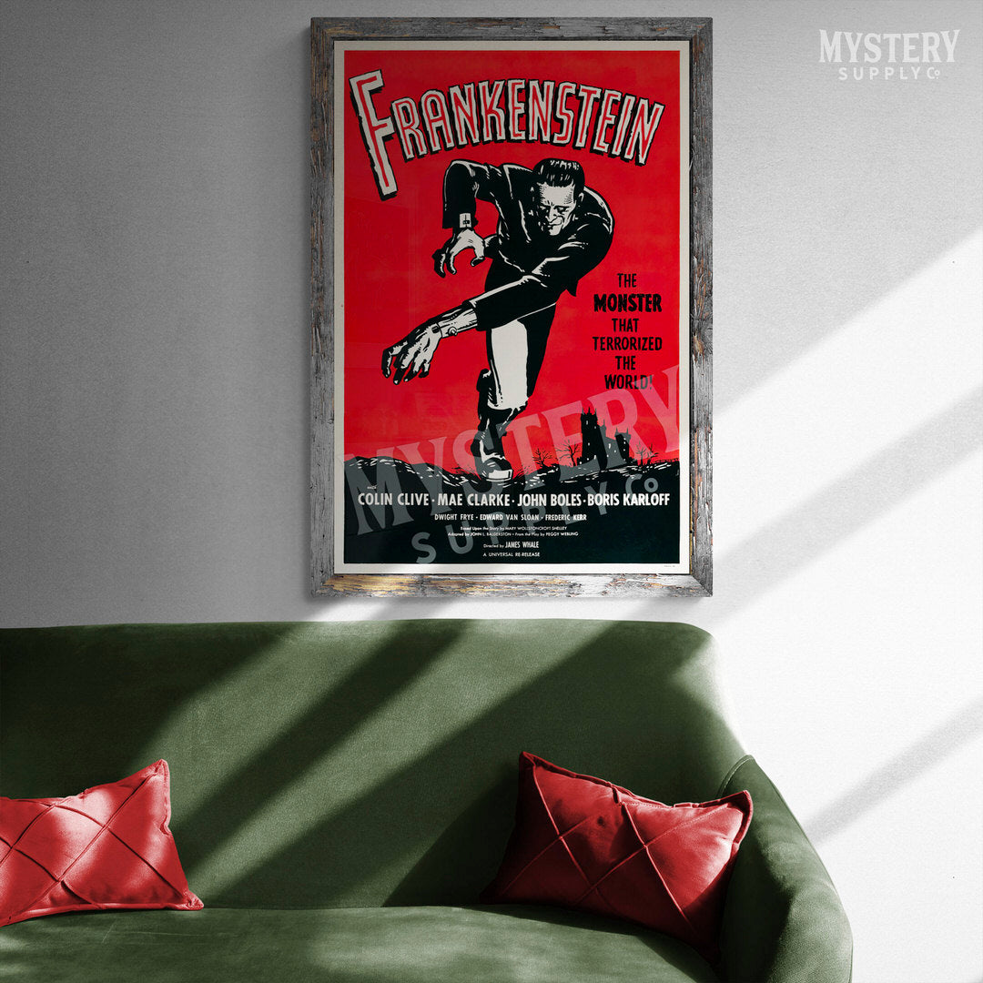 Frankenstein 1960s reissue vintage horror monster movie poster reproduction from Mystery Supply Co. @mysterysupplyco