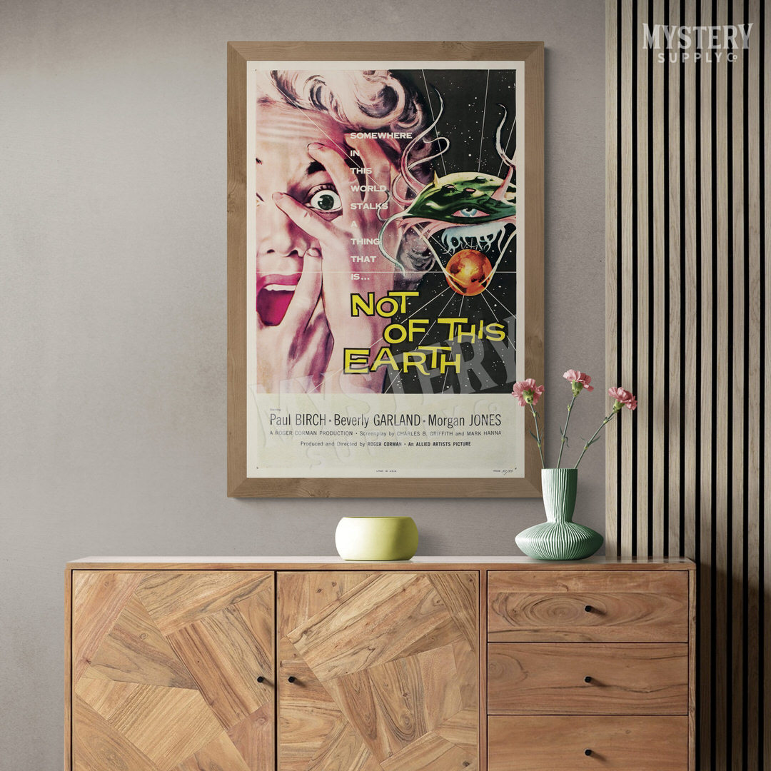 Not of This Earth 1957 vintage science fiction UFO flying saucer alien martian movie poster reproduction from Mystery Supply Co. @mysterysupplyco