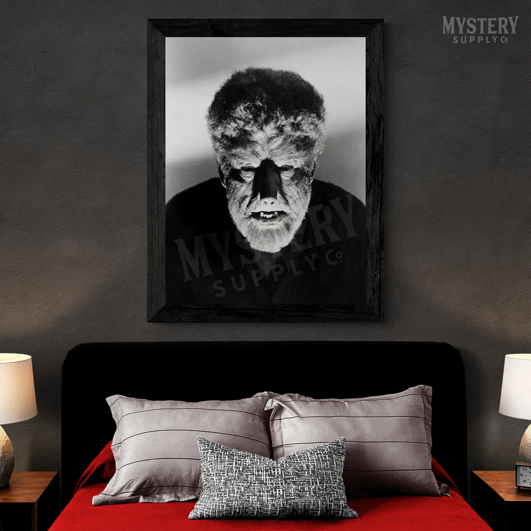 The Wolf Man 1941 Vintage Horror Movie Monster Lon Chaney Jr. Werewolf dramatic Black and White Photo reproduction from Mystery Supply Co. @mysterysupplyco