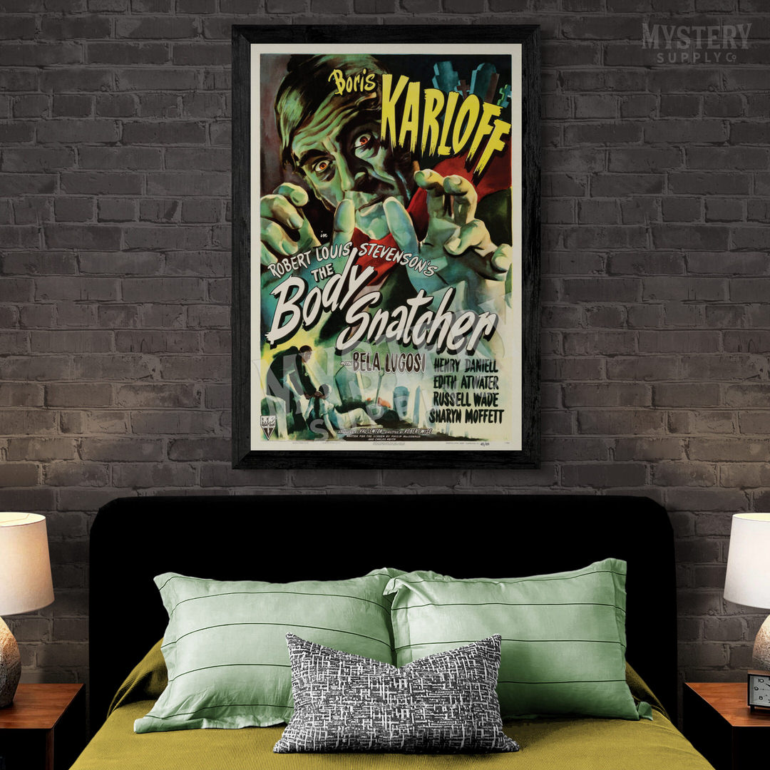 The Body Snatcher 1945 vintage Boris Karloff Bela Lugosi horror movie poster reproduction from Mystery Supply Co. @mysterysupplyco