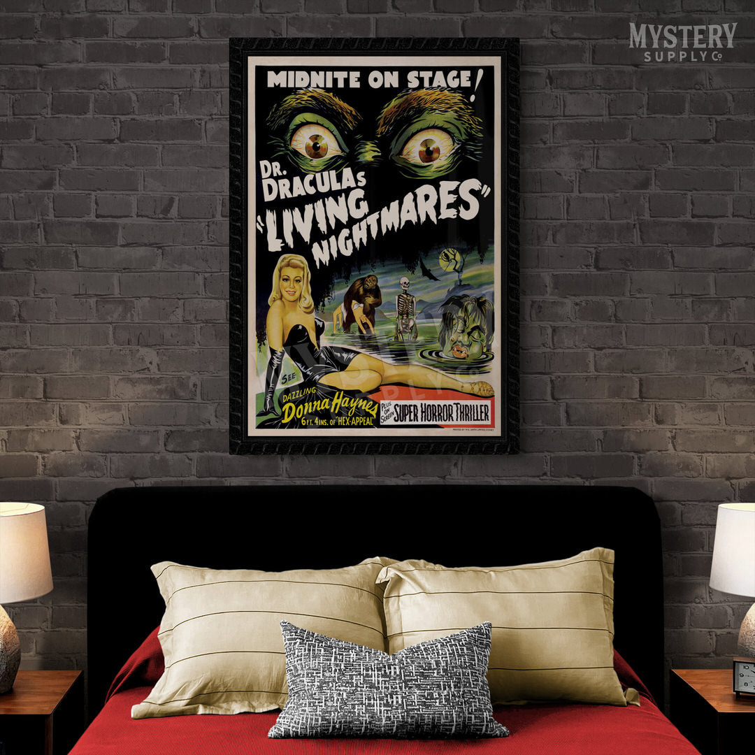 Dr. Dracula's Living Nightmares 1950s vintage horror monster spook show poster reproduction from Mystery Supply Co. @mysterysupplyco