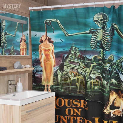 House on Haunted Hill 1959 Horror Movie shower curtain bathroom decor from Mystery Supply Co. @mysterysupplyco