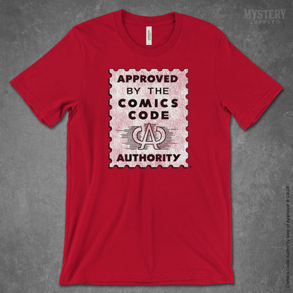 Approved by the Comics Code Mens Womens Unisex Officially Licensed red vintage comic book T-Shirt from Mystery Supply Co. @mysterysupplyco