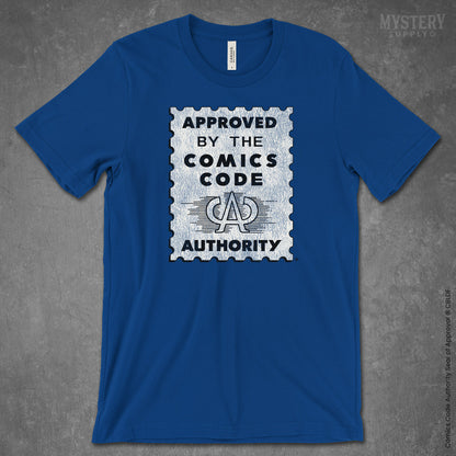 Approved by the Comics Code Mens Womens Unisex Officially Licensed true royal blue vintage comic book T-Shirt from Mystery Supply Co. @mysterysupplyco