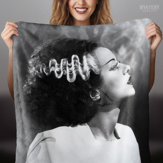 Bride of Frankenstein 1935 Vintage Horror Movie Monster Black and White Elsa Lanchester Profile Photo velveteen plush throw blanket from Mystery Supply Co. @mysterysupplyco