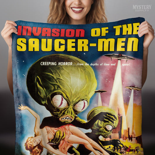 Invasion of the Saucer-Men 1957 vintage science fiction UFO flying saucer alien martian movie velveteen plush throw blanket from Mystery Supply Co. @mysterysupplyco