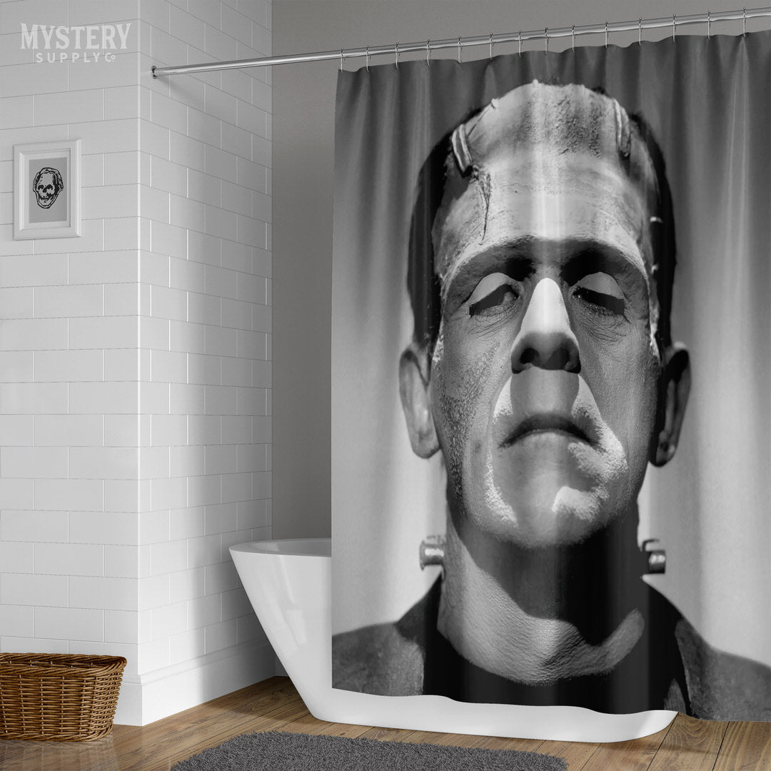 Frankenstein 1931 Vintage Horror Movie Monster Photo shower curtain bathroom decor from Mystery Supply Co. @mysterysupplyco