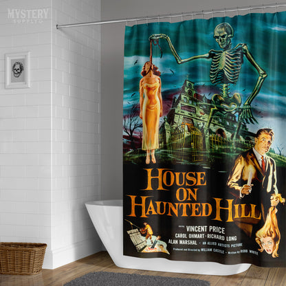 House on Haunted Hill 1959 Horror Movie shower curtain bathroom decor from Mystery Supply Co. @mysterysupplyco