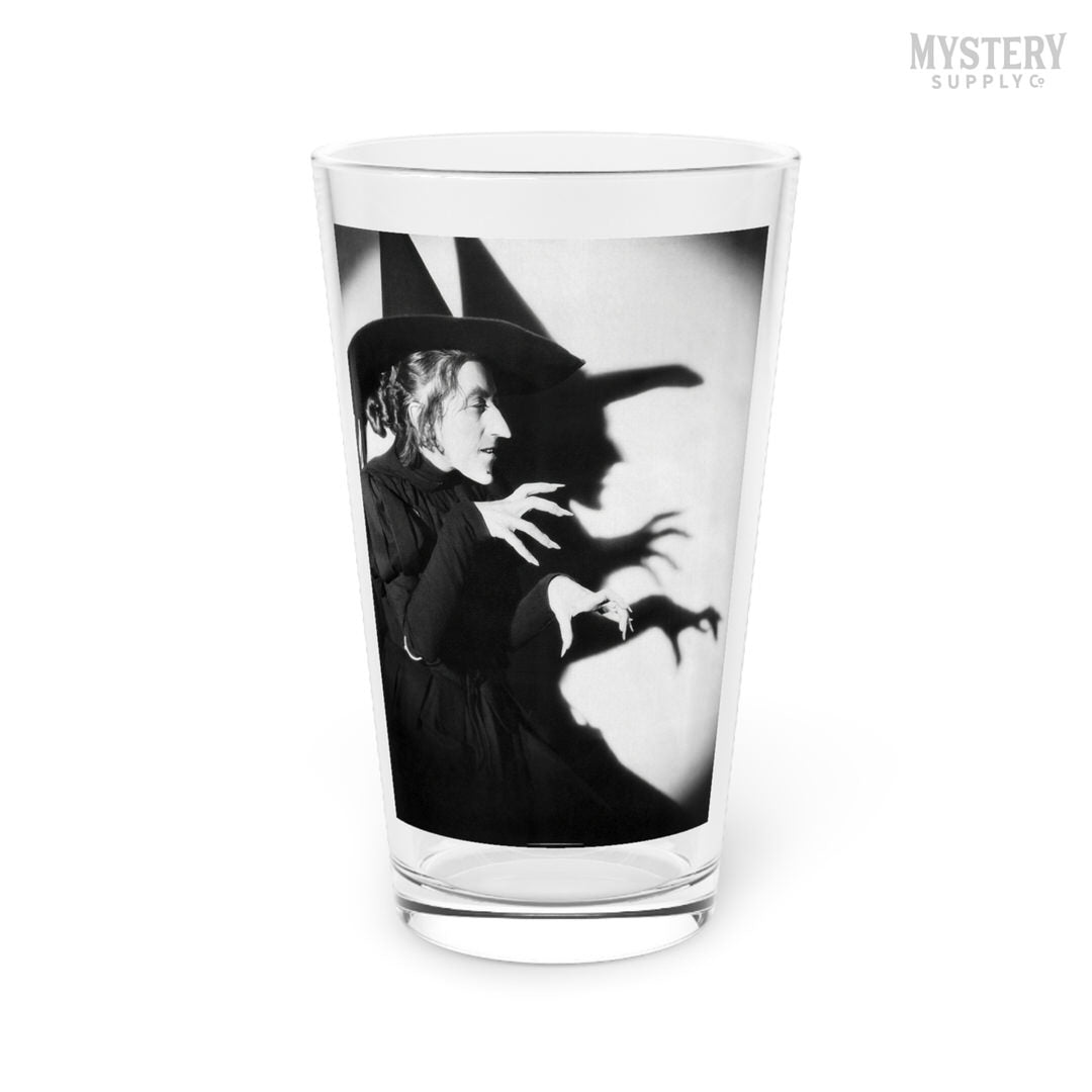 Wicked Witch of the West 1930s vintage profile with shadow Margaret Hamilton Wizard of Oz black and white movie photo 16oz pint glass home decor glassware from Mystery Supply Co. @mysterysupplyco