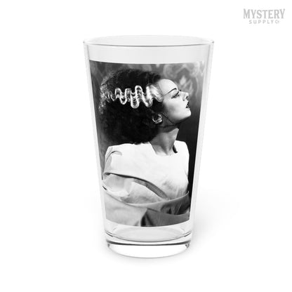 Bride of Frankenstein 1935 Vintage Horror Movie Monster Black and White Elsa Lanchester Profile Photo reproduction 16oz pint glass home decor glassware from Mystery Supply Co. @mysterysupplyco