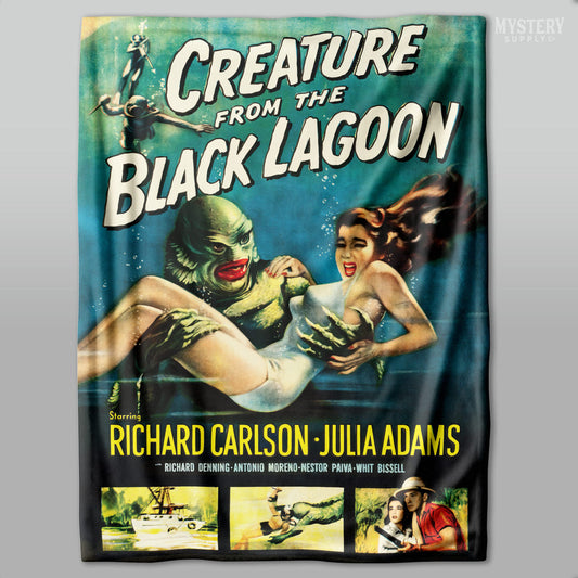 Creature from the Black Lagoon 1954 vintage horror monster gill man velveteen plush throw blanket from Mystery Supply Co. @mysterysupplyco