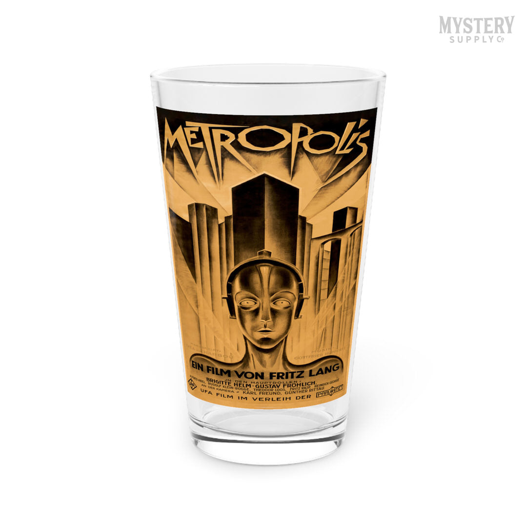 Metropolis 1927 Fritz Lang vintage science fiction sci-fi movie poster 16oz pint glass home decor glassware from Mystery Supply Co. @mysterysupplyco