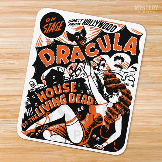 Dracula House of the Living Dead Vintage Horror Monster vampire bat Spook Show Ghost Show mousepad office decor desk accessories from Mystery Supply Co. @mysterysupplyco